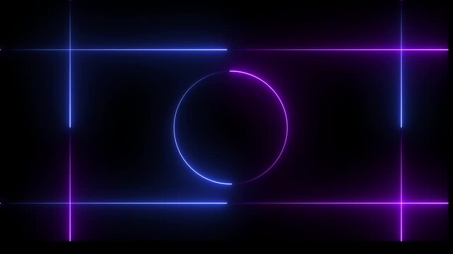 Cyan color glowing neon Lights motion loops circle rectangle motion draws and beautiful on black background linear lamp Beautiful abstract square light line moving fast Colors. 4k