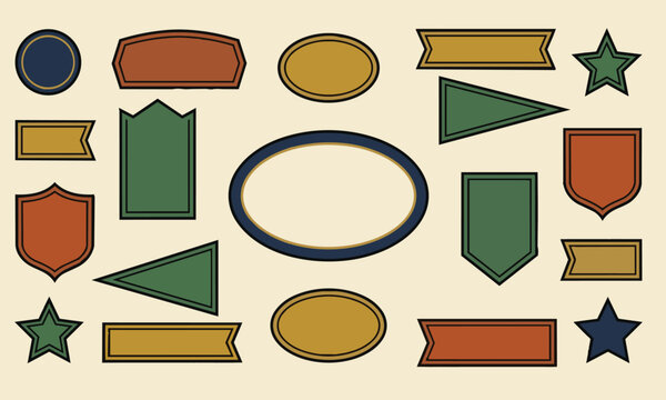 retro badge stamp shape collection star ribbon shield arrow oval vintage label design element vector set
