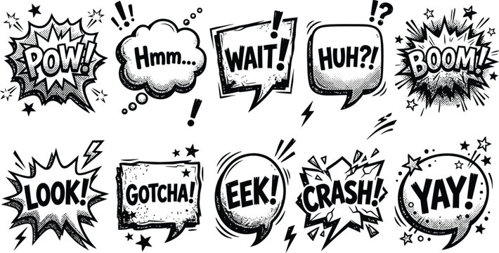 Comic speech bubbles and sound effects for graphic design