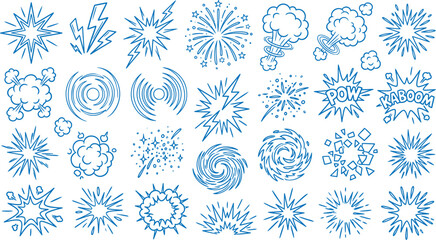 Comic book explosion effects and action elements clipart set © RaselAhmed