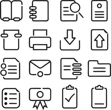 Document & Office Line Icons Set | File, Folder, Clipboard & Business Outline Vector Collection