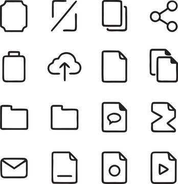 Document & File Outline Icons Set | Office, Folder, Upload & Media Line Vector Collection