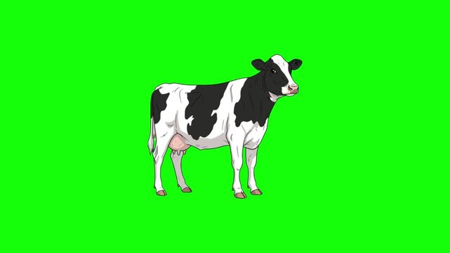 3D cartoon cow lying on green background. Playful brown bull resting on chroma key backdrop. Digital farm animal model for animation and design pro...