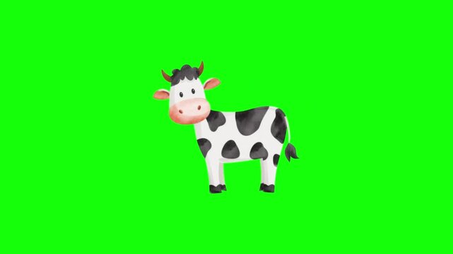 Black and white cow standing on green background. Dairy livestock isolated for advertising and design projects. High-quality farm animal vector ill...