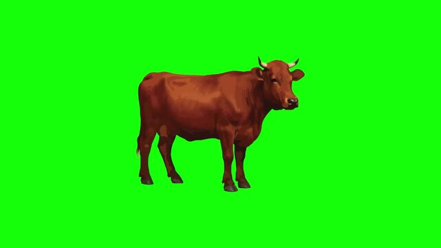 Cute cartoon cow standing on green background. Playful black and white dairy animal illustration for kids. Friendly farm livestock character design...