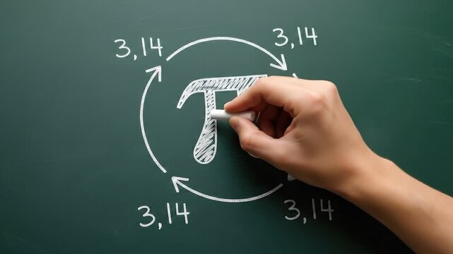 Hand drawing the mathematical constant pi symbol on a chalkboard