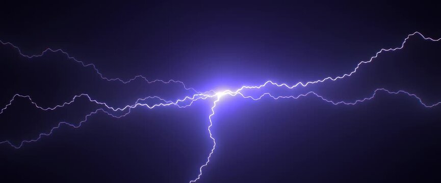 Bright purple lightning strike on a dark background, symbolizing powerful electrical energy and the force of nature.
