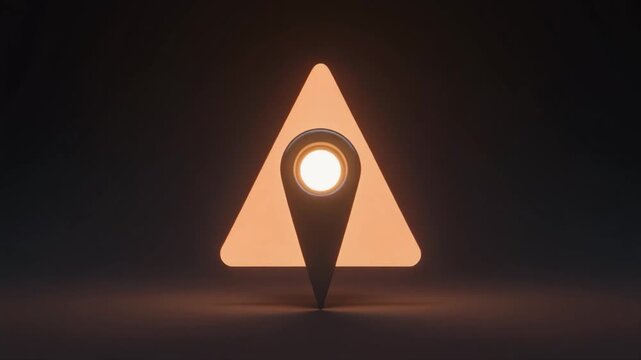Glowing Orange Triangle with Integrated Location Pin Icon and Light Effect map marker navigation