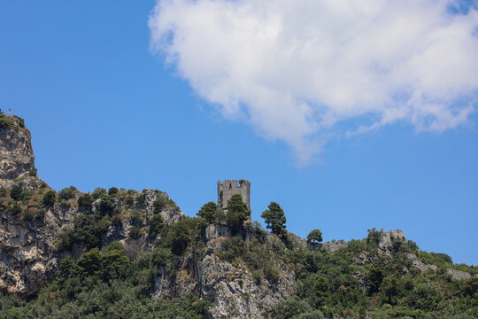 The Historic Torre dello Ziro Watchtower on Rocky Ridge, Amalfi Coast.