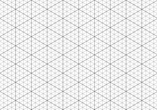 Isometric black line guides. 3d printable perspective backdrop. Squared isometric grid. Blank notebook sheet template. Mathematic pattern typography for making notebooks production for education.