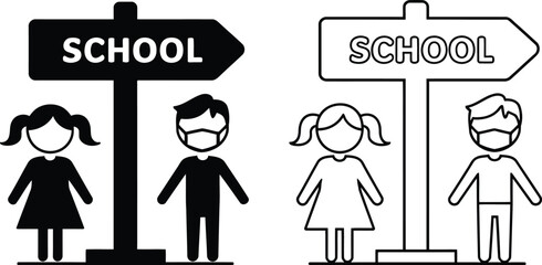 School direction sign with children wearing vector illustration © ALHAMDULILLAH