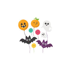Fototapeta premium A collection of cute Halloween-themed balloons featuring pumpkins, ghosts, and bats.
