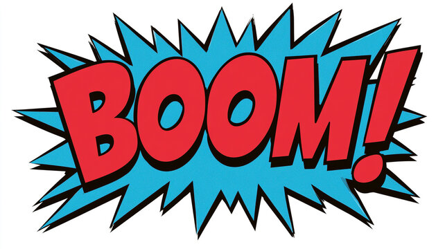Explosion boom impact with bold red text. Dynamic comic book style burst effect for dramatic action. High-energy graphic design element for adverti...