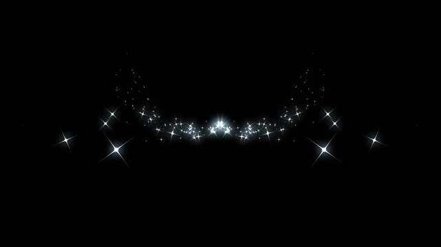 Glowing magic dust animation, glitter sparkle stars, fairy trail shimmer particles, white doodle twinkle effect, luxury glitter burst, starlight line transition, black background, seamless 4k