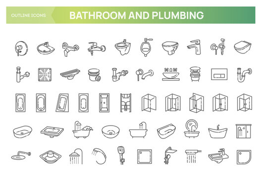 Bathroom and Plumbing Line Icons Set