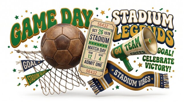 Vintage Soccer Game Day Stadium Legends Celebration Victory Goal Team Cheer