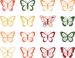Fototapeta premium Set of colorful butterfly icons with different patterns and shapes for creative design projects