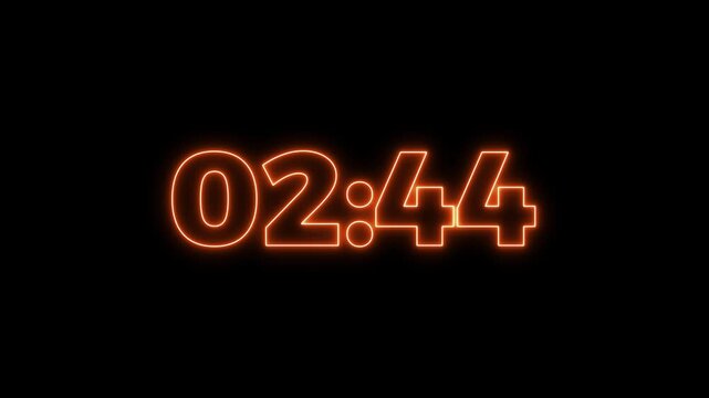 3 minute stopwatch countdown , analog neon clock icon animation on black background .3 minute countdown timer animation.