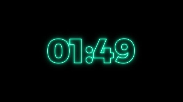 2 minute stopwatch countdown , analog neon clock icon animation on black background .2 minute countdown timer animation.