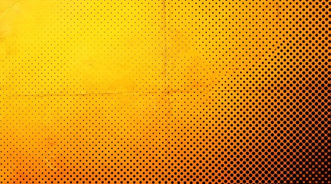Abstract yellow and orange halftone dot pattern background with grunge texture
