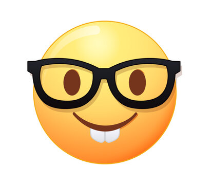 Smart emoji with glasses reading a book representing studying, education, knowledge and continuous learning. Online