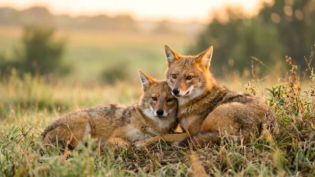two golden jackals close up in serengeti national park tanzania morning light video