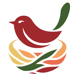 Obraz premium Red bird sitting in a colorful nest logo icon design