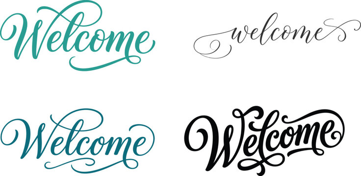 Elegant calligraphy welcome signs four distinct decorative font variations