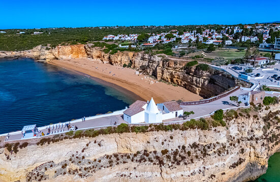 Aerial view of the beach in Porches, Lagoa, Portugal