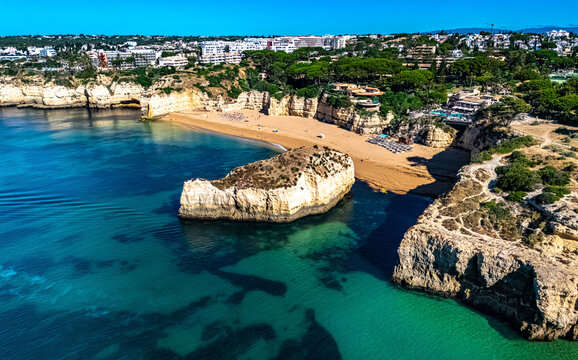 Aerial view of the beach in Porches, Lagoa, Portugal