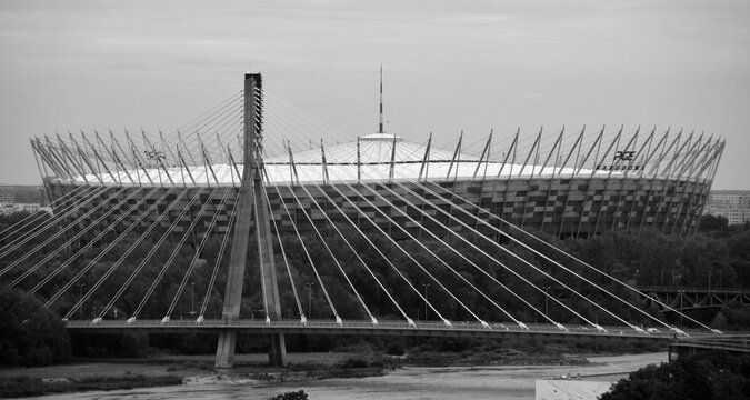 WARSAW POLAND: The PGE Narodowy or National Stadium is a retractable roof football stadium. It is used mostly for football matches and it is the home stadium of Poland national football team.