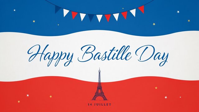 Bastille Day Illustration With Eiffel Tower And French Flag Colors