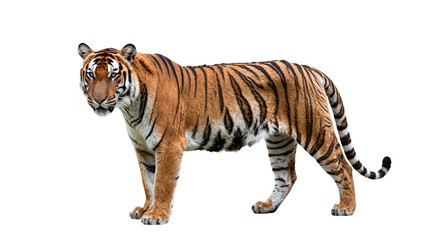 Obraz premium Full body portrait of a majestic tiger standing isolated on a clean white background for design