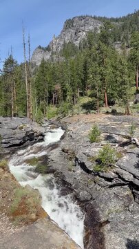 Bear Creek waterfalls in the forest of the Bitterroot Mountain Range in Western Montana. 