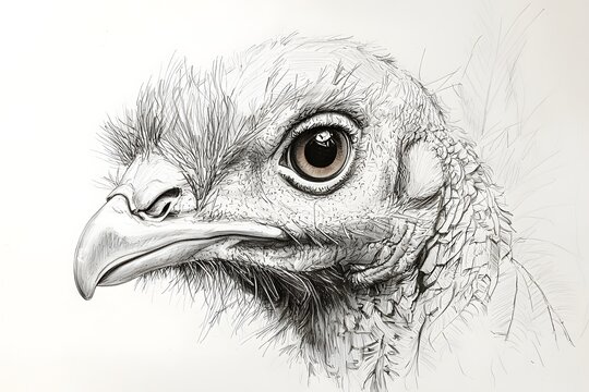 Pencil art of majestic turkey portrait with lifelike detail photography