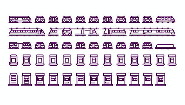 Train Icon Set with Railway Cars.