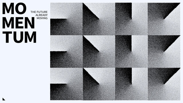 Bauhaus style vector graphic poster with geometric stippling pattern. Abstract composition with triangle and square grid. Minimalist black and white art featuring modern typography design.