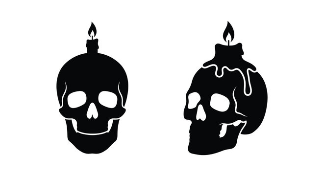 Two skull and candle silhouettes against a white background a gothic illustration skulls cranium bone