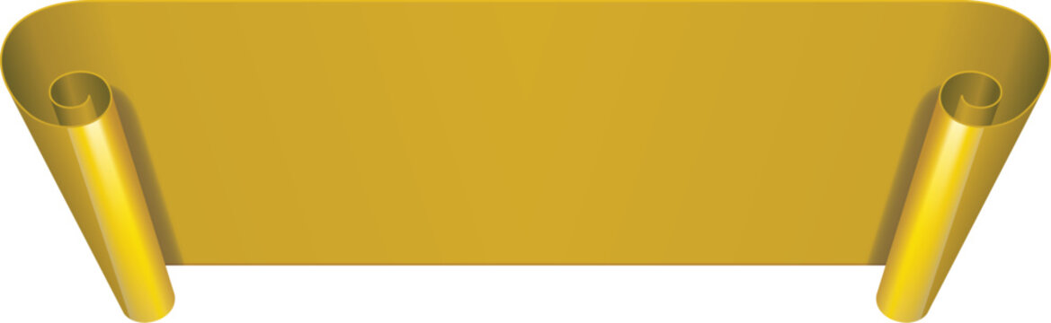 Golden curved scroll banner or paper ribbon for header and text with template