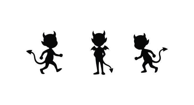 Three devil silhouettes with horns and tails against a white background silhouette devils demon demons