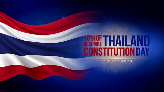 Thailand flag illustration with text commemorating constitution day vibrant colors and ornamental design national symbol