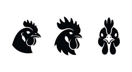 Three rooster head silhouettes in a black and white graphic design a striking silhouette roosters © Mama