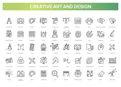 Modern Graphic Design Icons Set. UI, Web, Branding, AI, Marketing Line Icons
