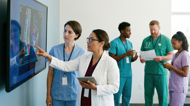 Group of healthcare professionals discussing a medical chart