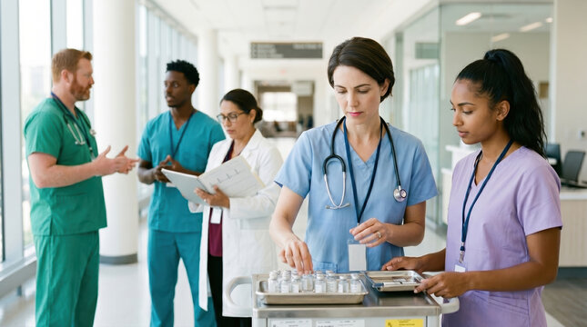 Medical professionals collaborating in hospital environment