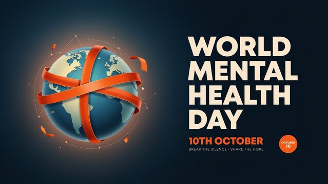 Globe With Red Ribbon Illustration Mental Health Awareness Campaign Design earth world sphere orange vector