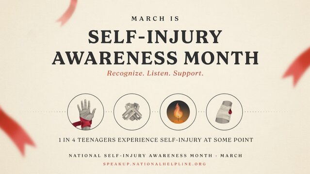 Four Circular Icons Representing Self Injury Awareness Flat Vector Illustration selfharm self injury mentalhealth support recognize