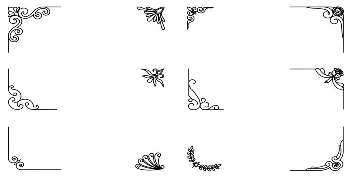 Set of decorative hand drawn corner elements. Divider ornament, borders, doodle, separators, page dividers, header, vector