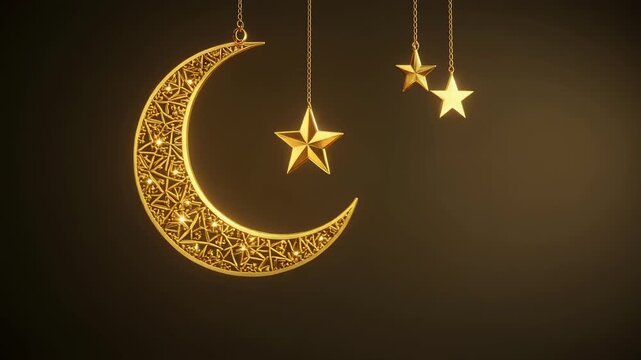 Golden Crescent Moon and Stars Gently Swaying with Subtle Sparkle in Warm Ambient Light