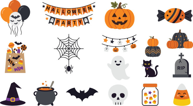 Halloween party icons collection set